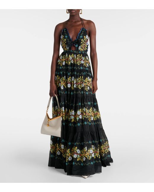 Etro Black Floral Tiered Cotton Gown