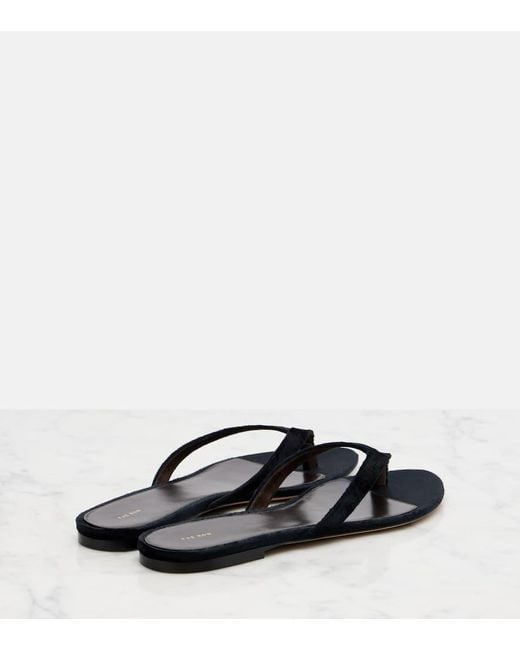 The Row Black Sacha Velvet Thong Sandals