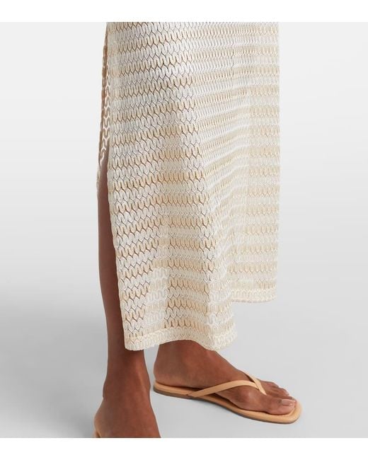 Melissa Odabash Natural Mila Off-Shoulder Lame Maxi Dress