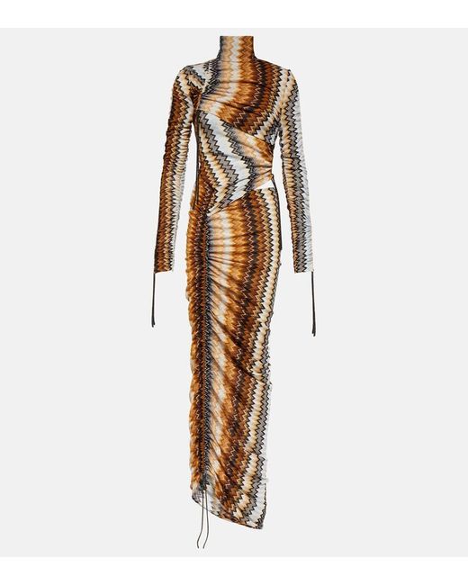 Missoni Multicolor Asymmetrisches Abendkleid mit Zickzackmuster