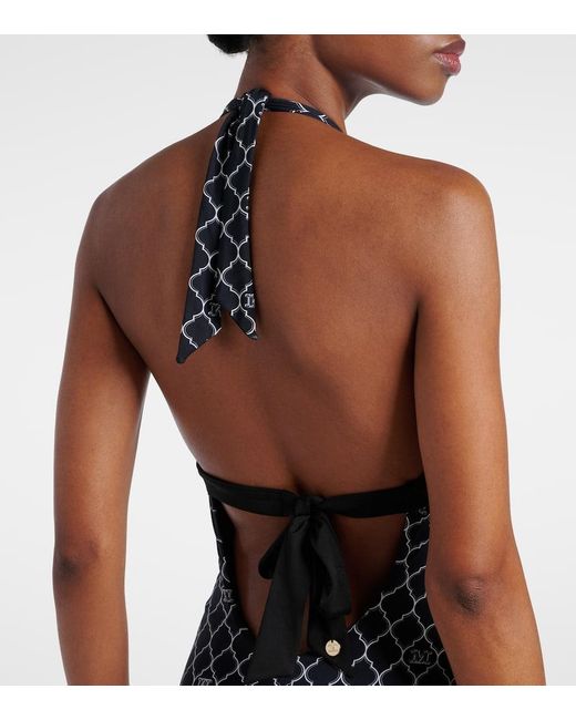 Max Mara Calenda Printed Halterneck Swimsuit in Black | Lyst