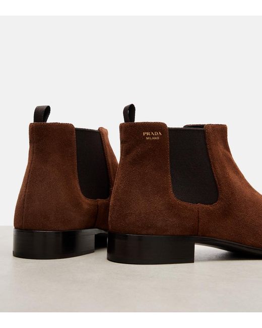 Prada Brown Chelsea Boots Aus Veloursleder