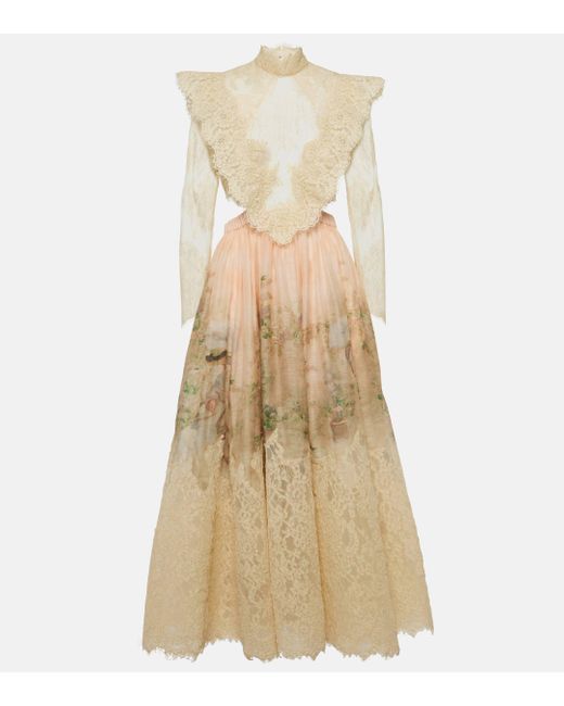 Zimmermann Natural Lyrical Linen And Silk Gown