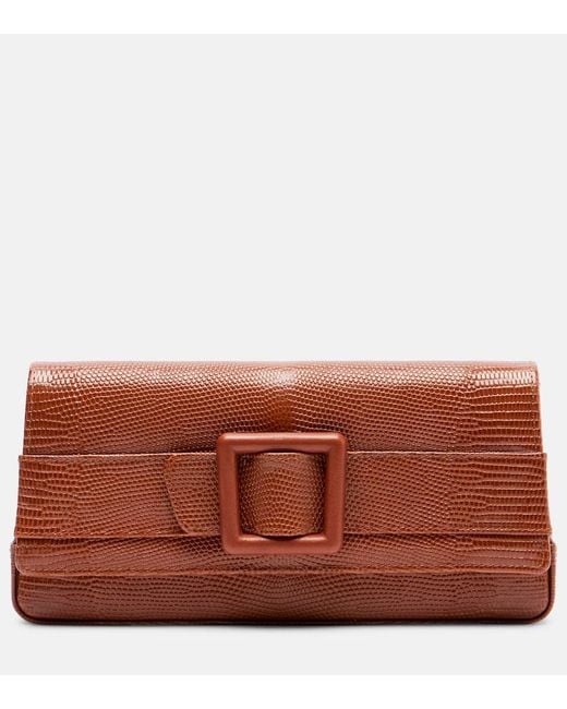 Manolo Blahnik Brown Maygot Snake-Effect Leather Clutch