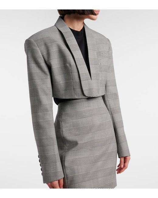 Balmain Gray Houndstooth Cropped Wool-Blend Blazer