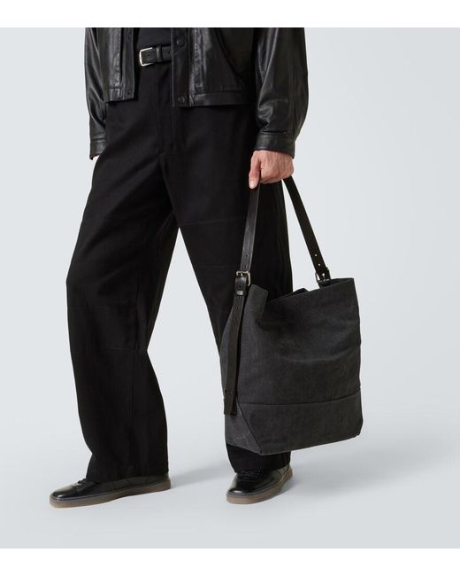 Lemaire Black Leather-Trimmed Canvas Tote Bag for men
