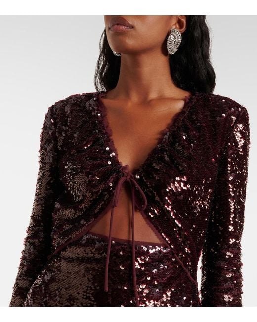 Self-Portrait Purple Sequined Cutout Midi Dress