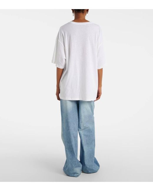 Camiseta En Mezcla De Jersey Con Logo Acne de color White