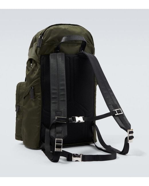 Prada Green Re-Nylon Leather-Trimmed Backpack for men