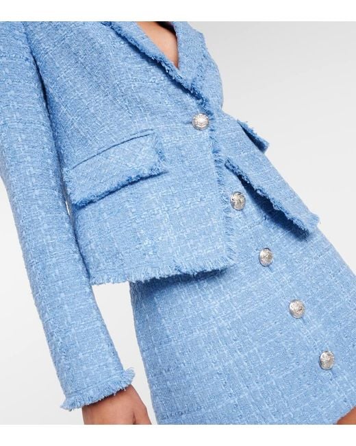 Veronica Beard Blue Hosanna Dickey Frayed Cotton-blend Tweed Blazer