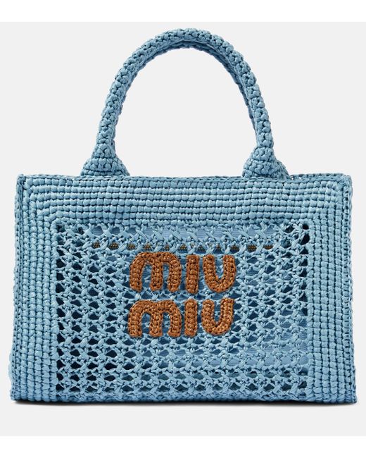 Miu Miu Blue Logo Crochet Tote Bag
