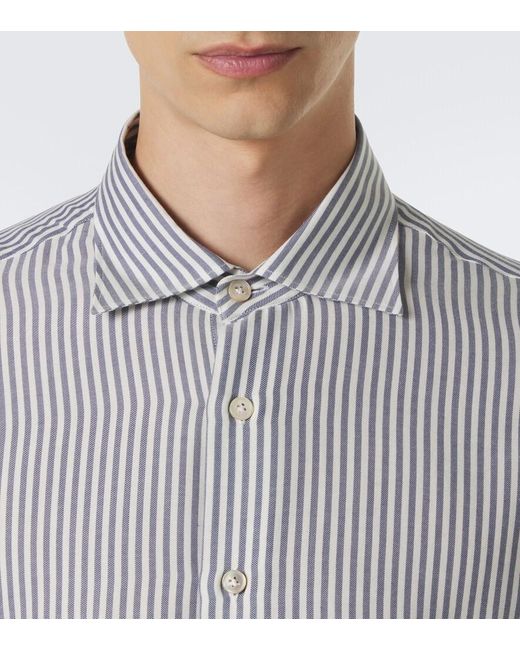 Eleventy Gray Striped Twill Shirt for men