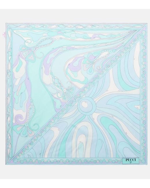 Emilio Pucci Blue Orchidee Silk Twill Scarf