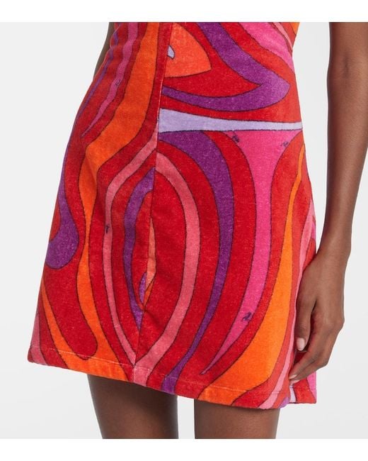 Emilio Pucci Red Marmo Embellished Cotton Terry Minidress
