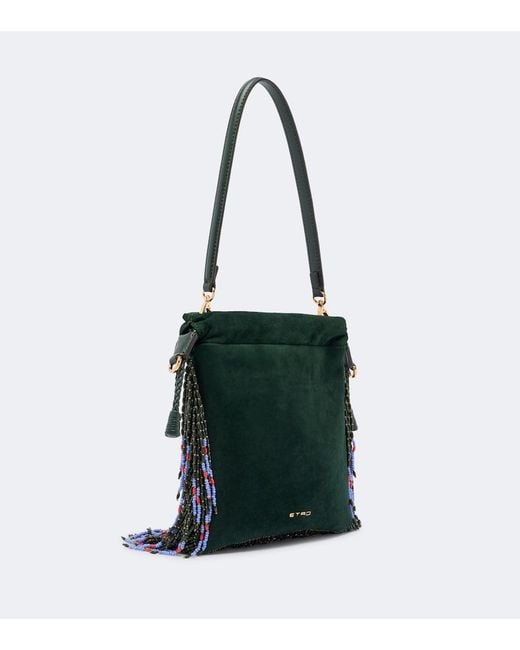 Etro White Kalispera Small Beaded Suede Shoulder Bag