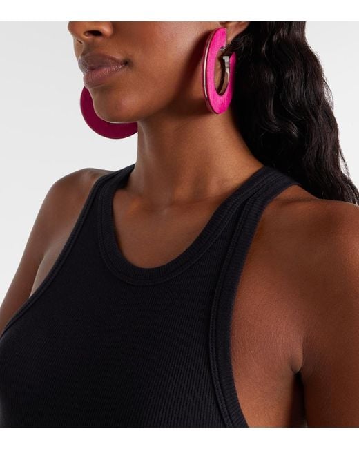 Alaïa Pink Leather-Trimmed Earrings