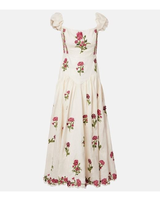 Agua Bendita Natural Siembra Embroidered Linen Maxi Dress