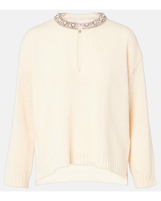Valentino Natural Embellished Virgin Wool Sweater