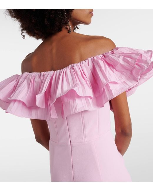 Rebecca Vallance Pink Jenna Ruffled Off-shoulder Crepe Gown