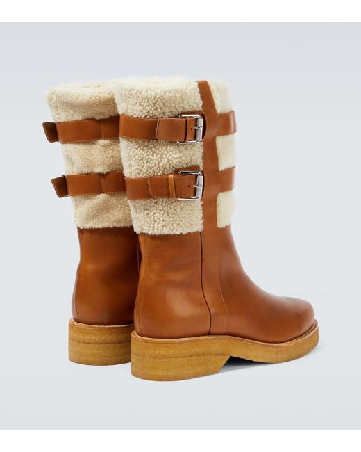 Christian Louboutin Brown Shearling-Trimmed Leather Boots for men