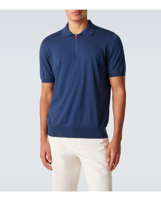 Kiton Blue Cotton Half-Zip Polo Shirt for men