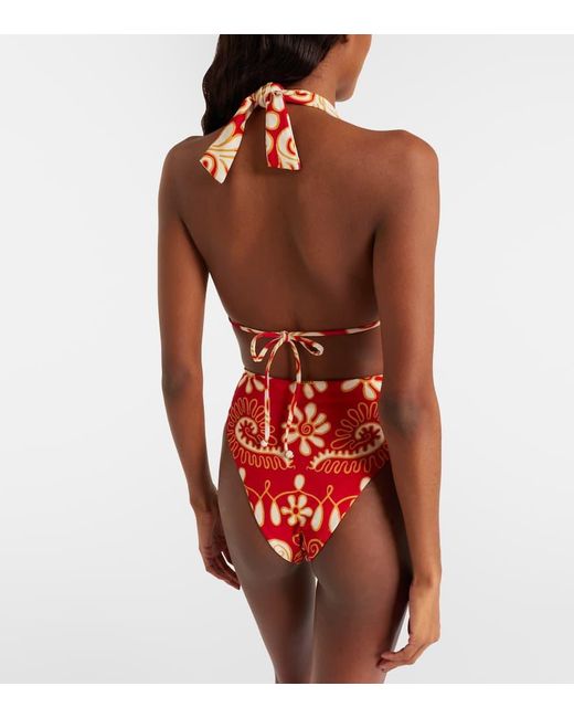 Cala De La Cruz Red Priscilla Printed Bikini Top