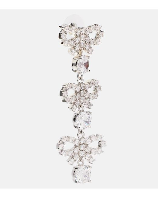 Self-Portrait White Crystal-Embellished Drop Earrings