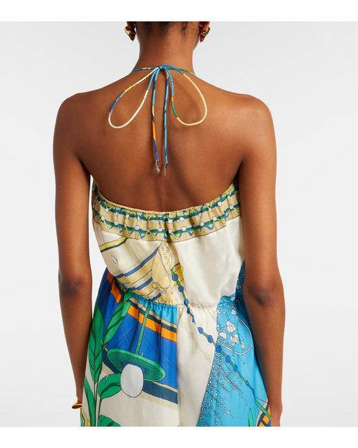 Tory Burch Blue Printed Cotton And Silk Midi Dress
