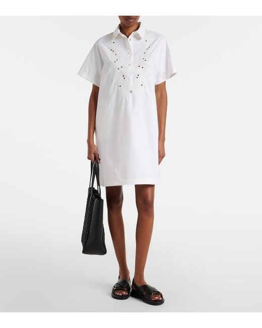 Moncler White Embroidered Cotton-Blend Poplin Midi Dress