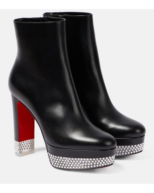 Christian Louboutin Black Cassandribooty Alta 130 Crystal-embellished Leather Platform Ankle Boots