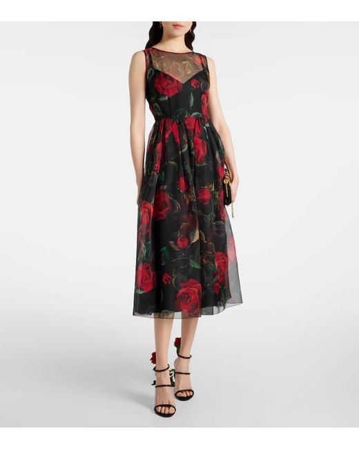 Dolce & Gabbana Red Floral Silk Cocktail Dress