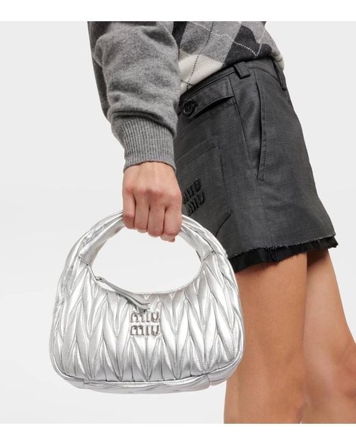 Miu Miu White Wander Small Matelasse Leather Shoulder Bag