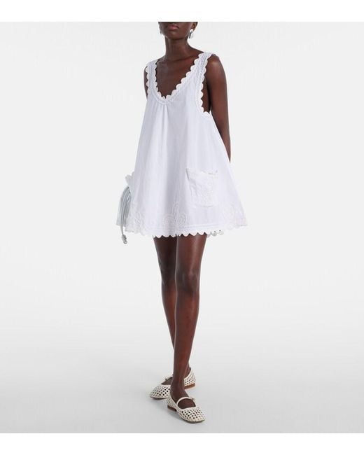 Juliet Dunn White Embroidered Cotton Poplin Minidress
