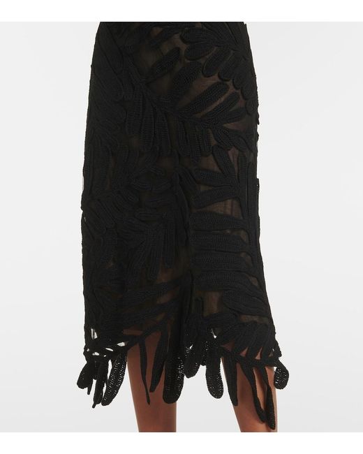 Oscar de la Renta Black Fern Crochet-Knit Midi Dress
