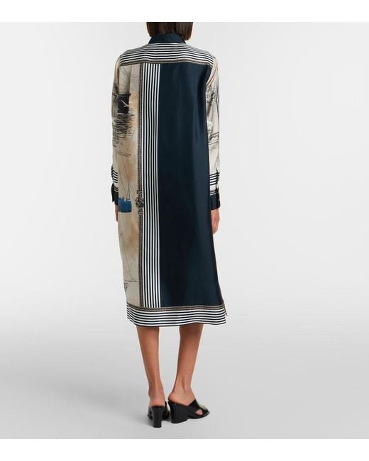 Max Mara Blue Printed Silk Twill Shirt Dress