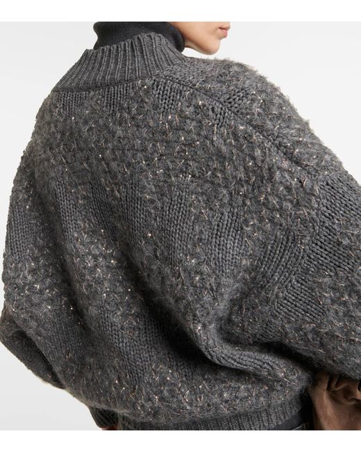 Cardigan in lana, cashmere e seta di Brunello Cucinelli in Gray