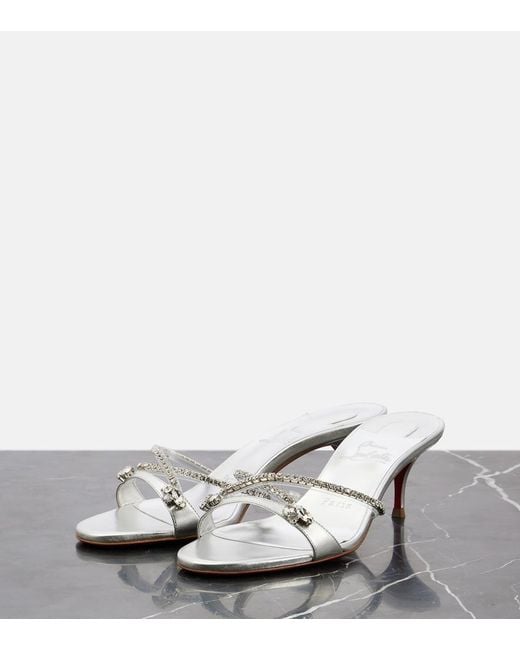 Christian Louboutin White Queen 55 Embellished Leather Sandals