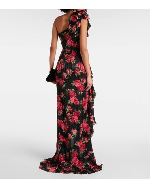 Rasario Red One-shoulder Floral Gown