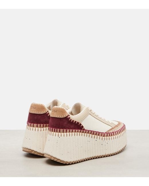 Chloé Pink Nama Suede-Trimmed Leather Platform Sneakers