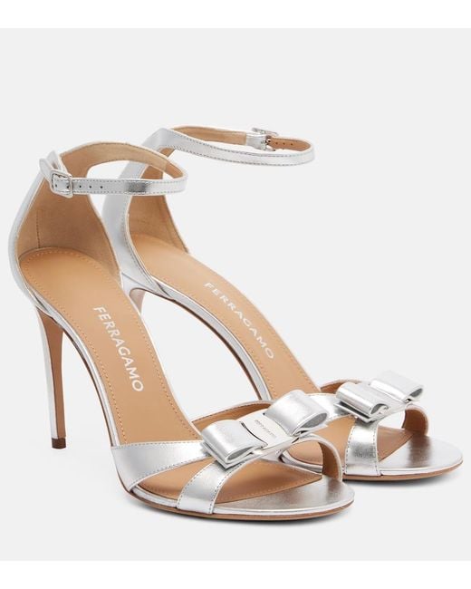 Ferragamo Bow-Detail Metallic Leather Sandals