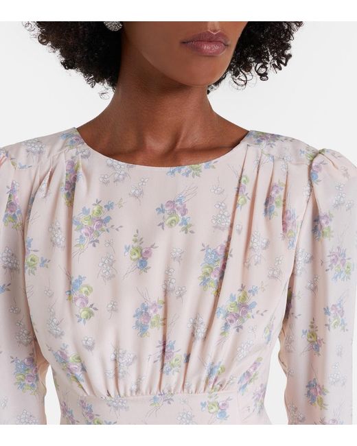 Alessandra Rich Natural Floral Open-Back Silk Midi Dress