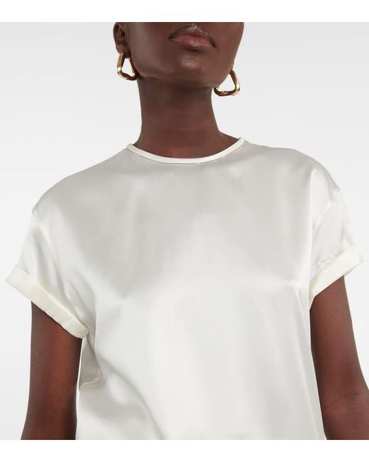 Brunello Cucinelli White Silk-Blend Satin T-Shirt