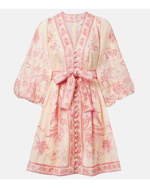 Vestido Corto Lucky De Lino Floral Zimmermann de color Pink