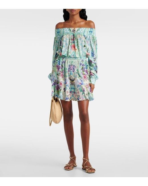 Camilla Blue Crystal-Embellished Silk Minidress