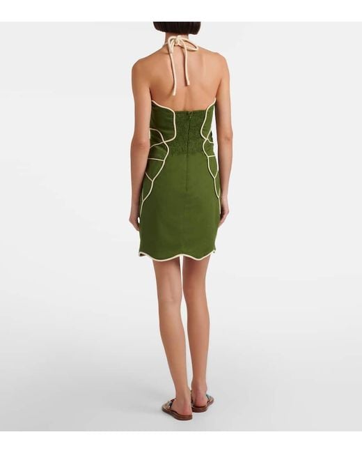 Vestido Corto En Mezcla De Lino Farm Rio de color Green