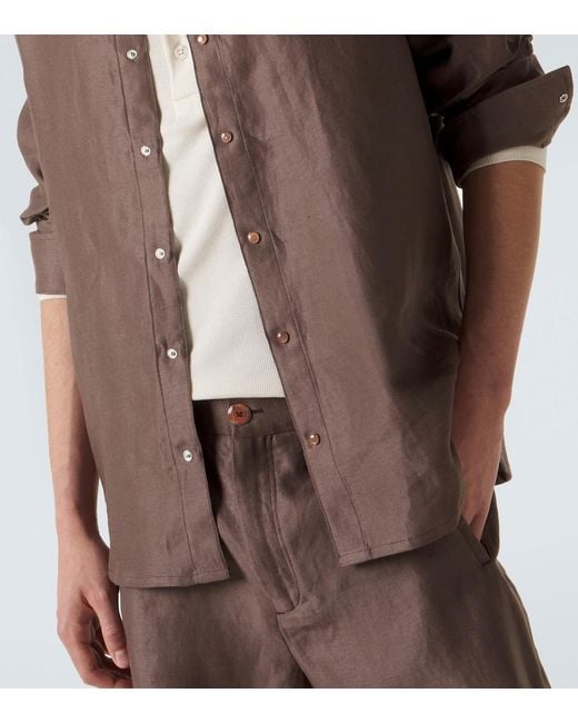 God's True Cashmere Brown Linen Shirt With Sunstone for men