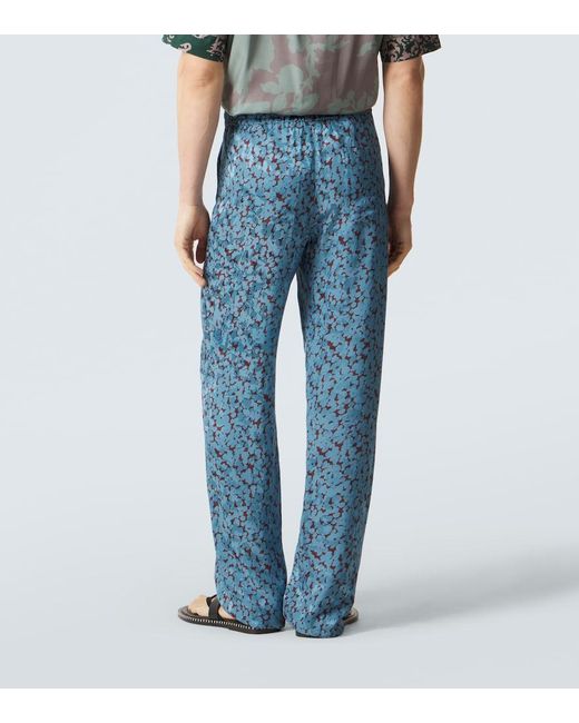 Dries Van Noten Blue Printed Straight Pants for men