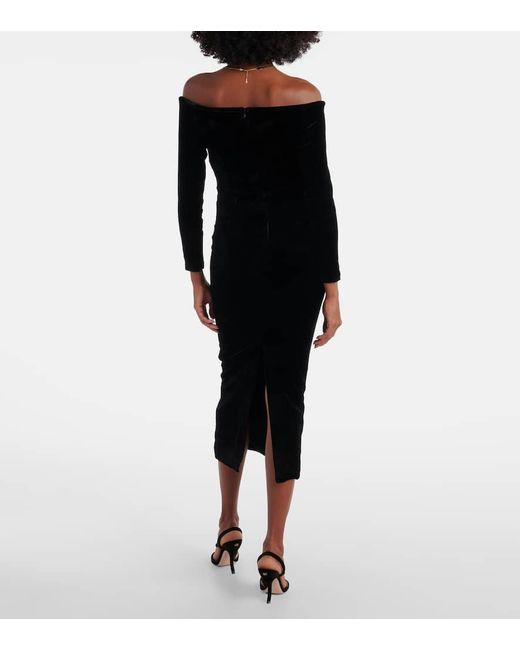 Roland Mouret Black Off-Shoulder-Midikleid Aus Samt