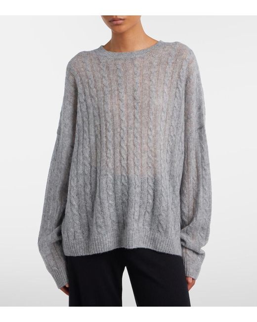 Lisa Yang Gray Amabel Cable-Knit Cashmere And Silk Sweater