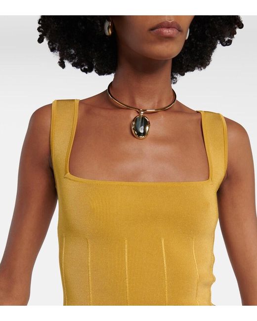 Galvan Metallic Atalanta Ribbed-Knit Midi Dress